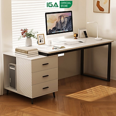 Bàn làm việc kèm tủ hồ sơ đa năng chất liệu gỗ MDF phủ melamine thương hiệu IGA - GM196