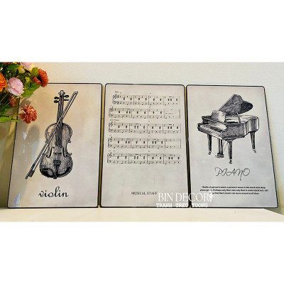 (CÓ ẢNH THẬT) Tranh treo tường cây đàn trang trí decor âm nhạc 16 kèm đinh treo