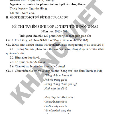 Bồi Dưỡng Học Sinh Giỏi Văn 9 Thi Vào Lớp 10 - KV