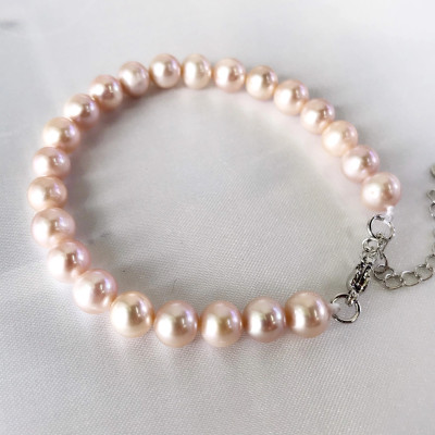 Vòng Tay Lắc Tay Ngọc Trai Nuôi 6-7ly Hạt Hồng Nhạt Bóng Đẹp Tự Nhiên LTU569 Bạc Hiểu Minh