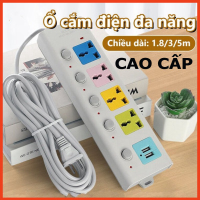 Phích cắm điện, Ổ cắm điện Tiêu chuẩn, Chống Cháy Chịu Nhiệt Cao phích cắm điện Ba mắt Phích cắm Trailer 7 cách 2 USB sạc Cáp 3 mét 5 mét Cáp dày 100%