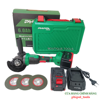 Combo Máy mài cắt 21V động cơ không chổi than PHIPOL TOOLS PH3052 Kèm 2 pin 15 cell và sạc - Hàng Chính Hãng