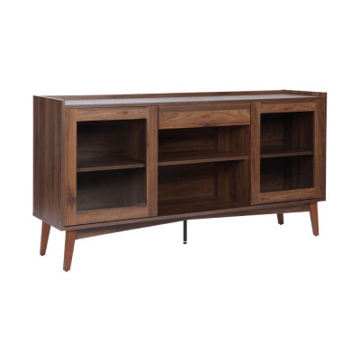 Tủ kệ trưng bày loại thấp BÌNH LONG chất liệu gỗ màu tự nhiên, 2 cánh kính