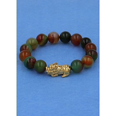 Chuỗi đeo tay thạch anh xanh nâu 12 ly - cẩn Tỳ Hưu inox vàng VTAXNTHV12 - hợp mệnh Mộc, mệnh Hỏa