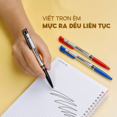 Combo 5/10/20 Bút bi Thiên Long FO-024, ngòi 0.7mm, mực xanh/đỏ/đen hệ dầu, đạt tiêu chuẩn an toàn Châu Âu