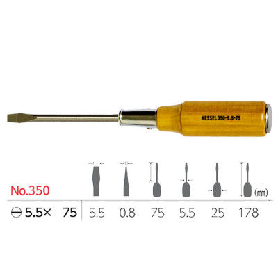 Tô vít đóng cán gỗ mũi dẹt No.350 Vessel sản xuất tại Nhật Bản