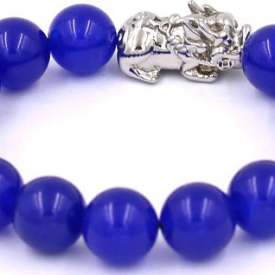 Chuỗi đeo tay thạch anh xanh dương 12 ly - cẩn Tỳ Hưu inox VTAXDTHT12 - kèm hộp nhung - hợp mệnh Mộc, mệnh Thủy