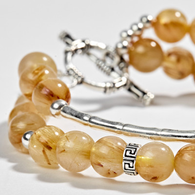 Vòng 2 Line Thạch Anh Tóc Vàng Phối Charm Hoa Bạc (6mm) Ngọc Quý Gemstones