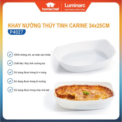 Khay nướng thủy tinh chịu nhiệt Luminarc Cuisine Carine 34x25 (cm) - P4027, dùng lò nướng, lò vi sóng | Hàng chính hãng