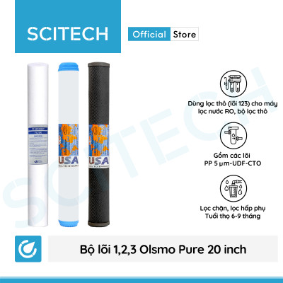 Bộ lõi lọc nước số 1,2,3 (PP-UDF-CTO) 20 inch Olsmo Pure by Scitech dùng trong máy lọc nước RO, bộ lọc thô - Hàng chính hãng