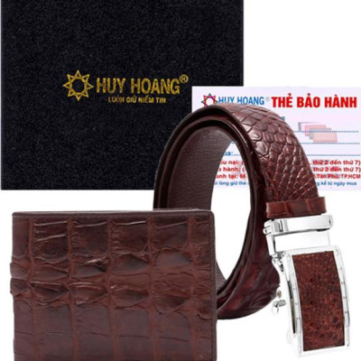 Bộ Ví & Thắt Lưng Nam Da Cá Sấu Gai Đuôi Huy Hoàng HT2208-HT4211 (23 x 11,5 cm) - Nâu Đỏ