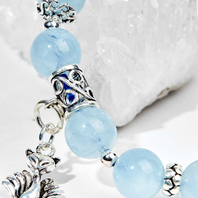 Vòng tay aquamarine charm hồ ly 9 đuôi Ngọc Quý Gemstones