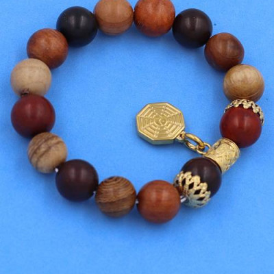 Vòng tay chuỗi hạt Gỗ Đàn Hương 8 màu 12 ly - Vòng tay Bát Quái inox vàng VGDHTMBQHKV12