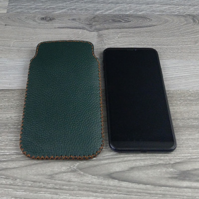 Bao Da Túi Rút dành cho iphone xs max Da Bò Hạt Màu Xanh Rêu