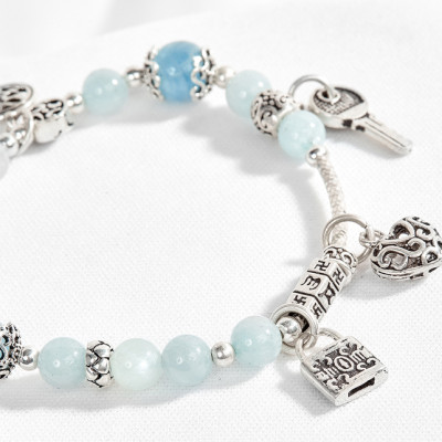 Vòng hải lam ngọc phối charm trái tim Ngọc Quý Gemstones