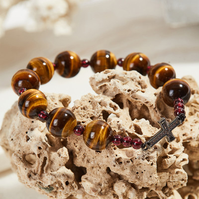 Vòng Tay Mân Côi Đá Thạch Anh Mắt Hổ Vàng Nâu Hạt 10mm, Ni 52 - Ngọc Quý Gemstones