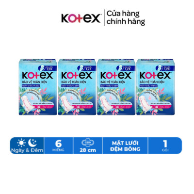 Combo 4 gói Băng Vệ Sinh Kotex Bảo Vệ Toàn Diện Ngày Nhiều và Đêm 28cm SMC - Gói 6 miếng