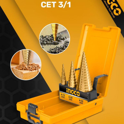 BỘ 3 MŨI KHOAN CHÓP NÓN 4-32MM INGCO AKSDS0301 - HÀNG CHÍNH HÃNG