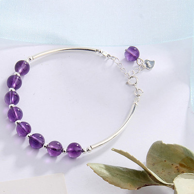 Vòng tay đá thạch anh tím phối charm ống bạc mệnh hỏa, thổ - Ngọc Quý Gemstones