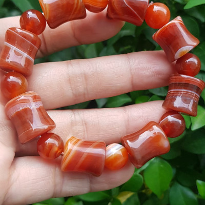 Vòng tay đá mã não đỏ kiểu Vòng hạt thống 14mm hạt tròn nhỏ Nam Nữ mệnh hoả mệnh thổ đeo ạ