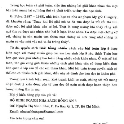 Giải Bằng Nhiều Cách Các Bài Toán Lớp 9 (Dùng Chung Cho Các Bộ SGK Hiện Hành) (HA)