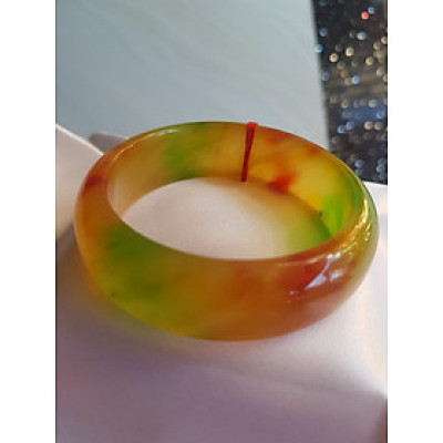 Vòng Tay Đá Cẩm Thạch Hẹ Bản 58 VĐX màu vàng đỏ xanh bóng đẹp Size 58mm x cao 18mm x dầy 8,5mm Nam Nữ mệnh Thổ mệnh Kim 57kg - 67kg đeo ạ