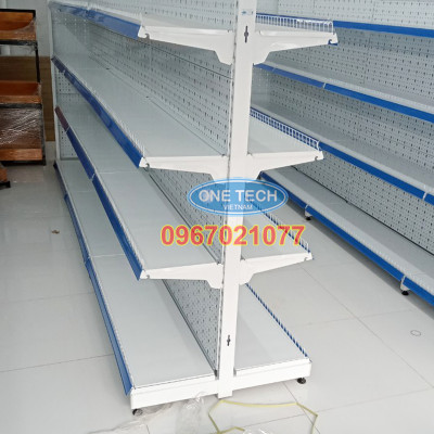 Kệ siêu thị đôi tôn đục lỗ C1500 x D900 x R750 x 4 tầng
