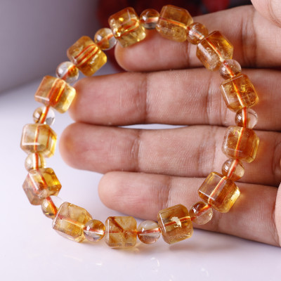 Vòng tay hạt vuông đá thạch anh vàng - citrine mệnh thổ, kim - Ngọc Quý Gemstones