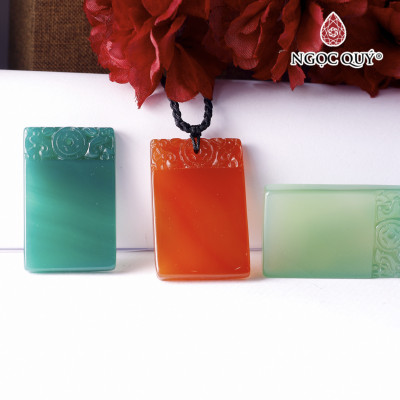 Mặt dây chuyền thẻ chữ nhật đá mã não 42x26mm - Ngọc Quý Gemstones