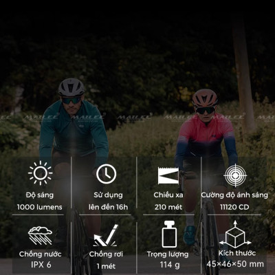 Đèn Xe Đạp Cao Cấp CBL-1000 lumens, dung lượng 1800 mAh Magic Shine , kèm giá đỡ và remote kèm theo (đủ phụ kiện) - Mai Lee