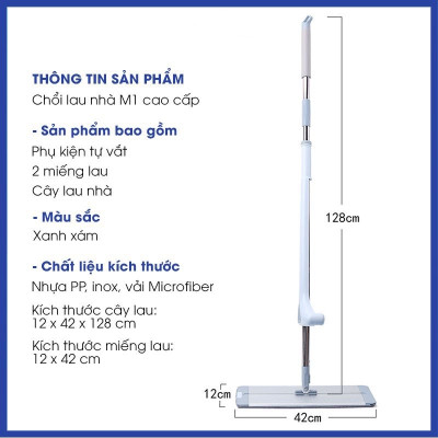 Cây Lau Nhà Vắt Phẳng Xanh 42cm