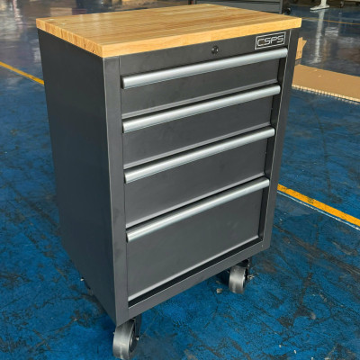 Tủ dụng cụ CSPS 61cm - 04 hộc kéo màu đen bánh xe ván gỗ (tay cầm trắng)