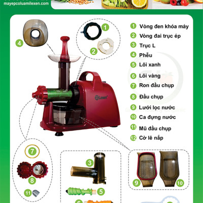 Trục ép của máy ép hoa quả (Trái cây), máy ép chậm đa năng LEXEN - Hàng chính hãng