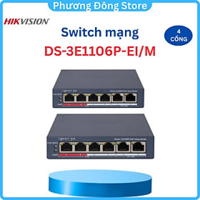 Bộ chia HIKVISION 4-Port Fast Ethernet Smart PoE Switch DS-3E1106P-EI/M - Hàng chính hãng