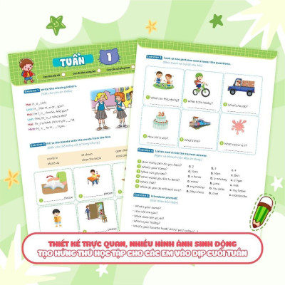 Sách - Phiếu Bài Tập Cuối Tuần Toán, Tiếng Việt, Tiếng Anh Lớp 4 - Combo 3 Cuốn - Megabook