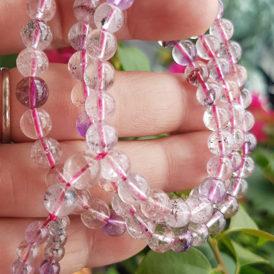 ️Vòng tay phong thủy đá super seven tự nhiên sịn đẹp kiểu quấn tay 3 vòng Màu tím trắng bóng đẹp sang Vòng chuỗi hạt 6mm nữ đeo rất là xinh đẹp ạ    