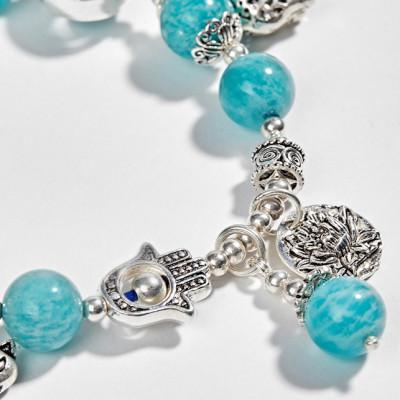 Vòng Đá Amazonite Phối Charm Bạc (9mm) Ngọc Quý Gemstones