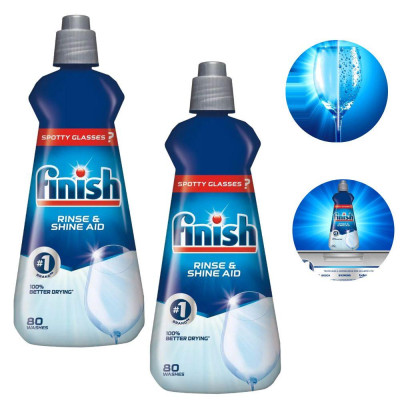 Combo 2 chai nước làm bóng và khô bát, đĩa Finish nhập khẩu Châu Âu Dishwasher Rinse & Shine Aid Regular 400ml (2x400ml)