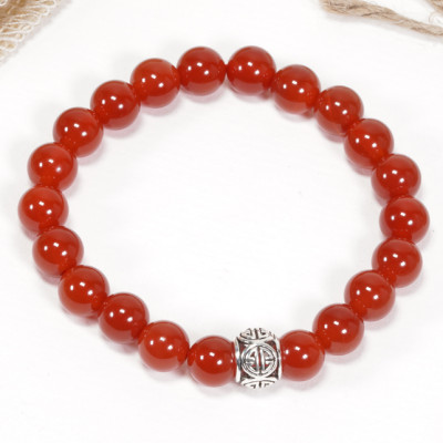 Vòng Đá mã não đỏ Đỏ Thiên Nhiên Phối Charm  bạc (8mm) Ngọc Quý Gemstones