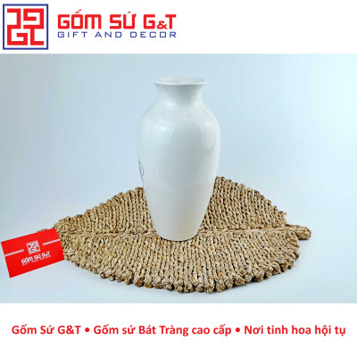 Lọ hoa dáng chân đèn vẽ sen Gốm Sứ G&T