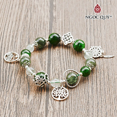 Vòng đá thạch anh tóc xanh phối diopside charm bạc mệnh hỏa, mộc - Ngọc Quý Gemstones