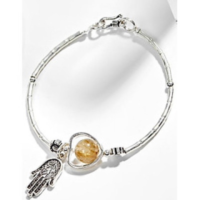 Vòng Tay Bạc 1 Hạt Đá Thạch Anh Tóc Vàng Phối Charm Bàn Tay Hamsa Bạc