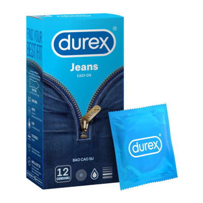 [MỚI] Bao cao su Durex Jeans cơ bản, bôi trơn, size 52.5mm, hộp 12 bao