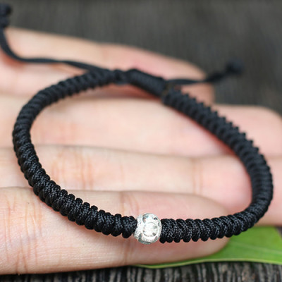 Vòng Kết Dây Đen Charm Bi Bạc Ngọc Quý Gemstones GA155