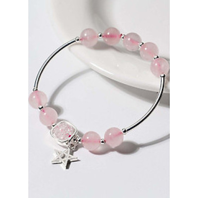 Vòng tay đá thạch anh hồng phối charm ngôi sao 5 cánh mệnh hỏa, thổ - Ngọc Quý Gemstones