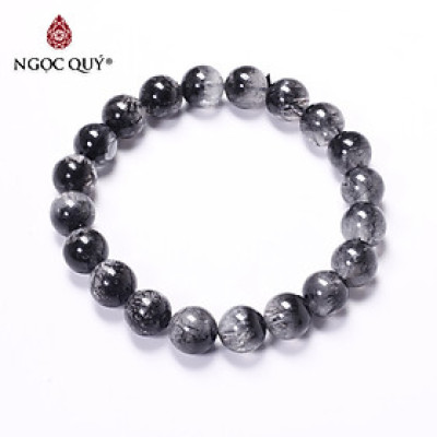 Vòng tay đá thạch anh tóc đen hạt 10mm bạc mệnh thủy, mộc - Ngọc Qúy Gemstones