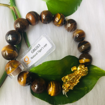 Combo Vòng Đeo Tay phong thủy đá Mắt Hổ tự nhiên, đính Tì Hưu, Kèm hộp đựng lót lụa vàng.