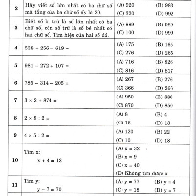 500 BÀI TOÁN TRẮC NGHIỆM LỚP 3 (DÙNG CHUNG CHO CÁC BỘ SGK HIỆN HÀNH) - HA