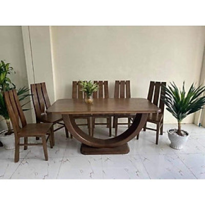 bàn  ăn mặt gỗ 6 ghế  1m6x80