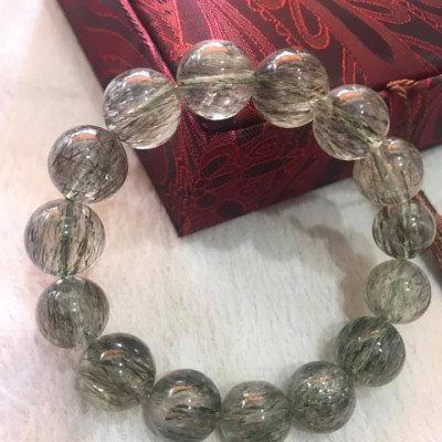 VÒNG NAM VIP 14,5LY  ĐÁ THẠCH ANH TÓC XANH TRONG THẲNG MƯỢT SANG ĐẲNG CẤP  HỢP CÁC ANH MỆNH MỘC HỎA THỦY